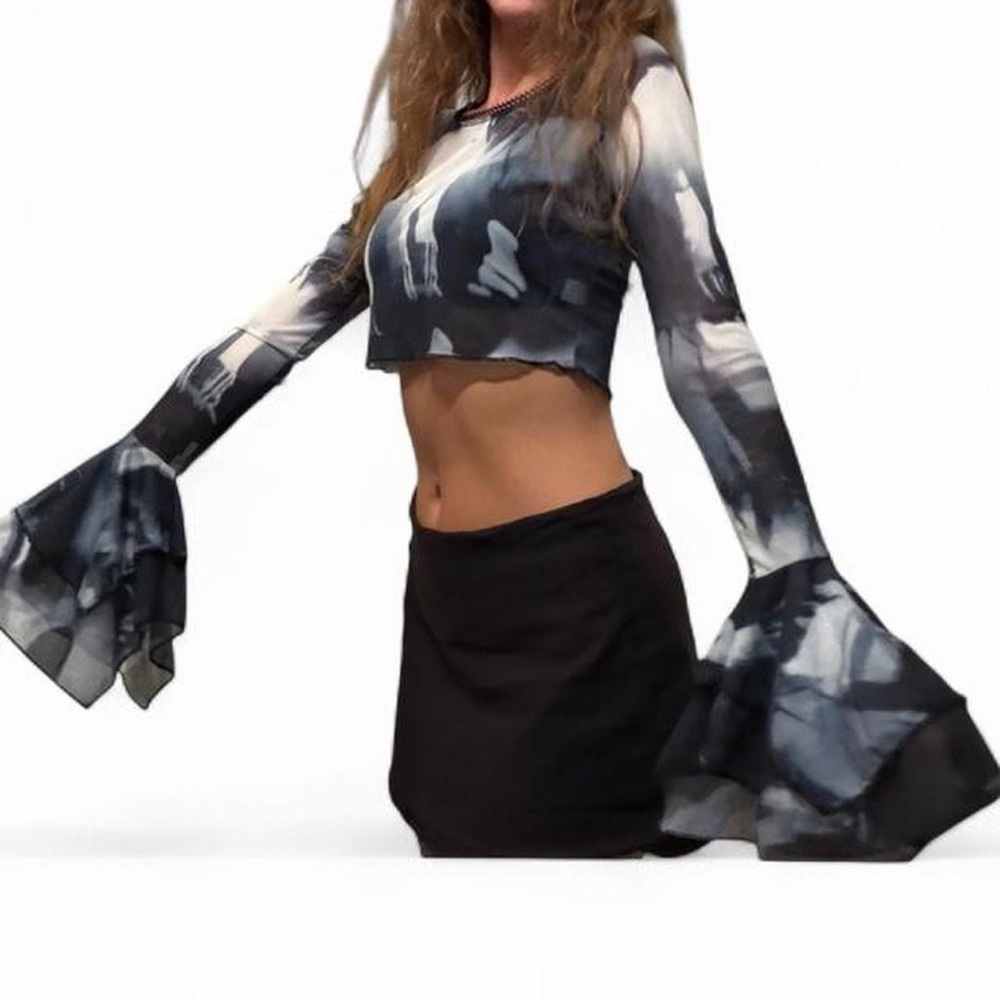 Black and White Bell Sleeve Crop Top